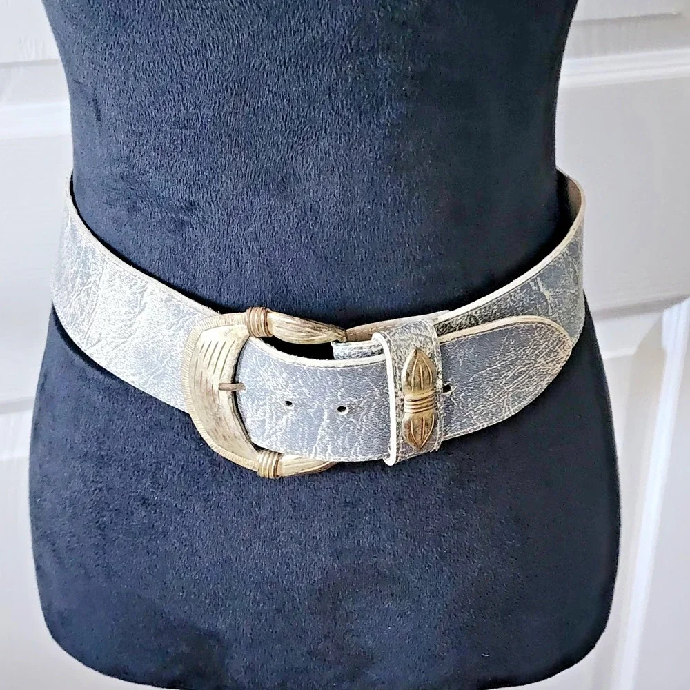 Womans Vintage 90's Denim Look 2 inch Fashion Structured Belt SIze S/M